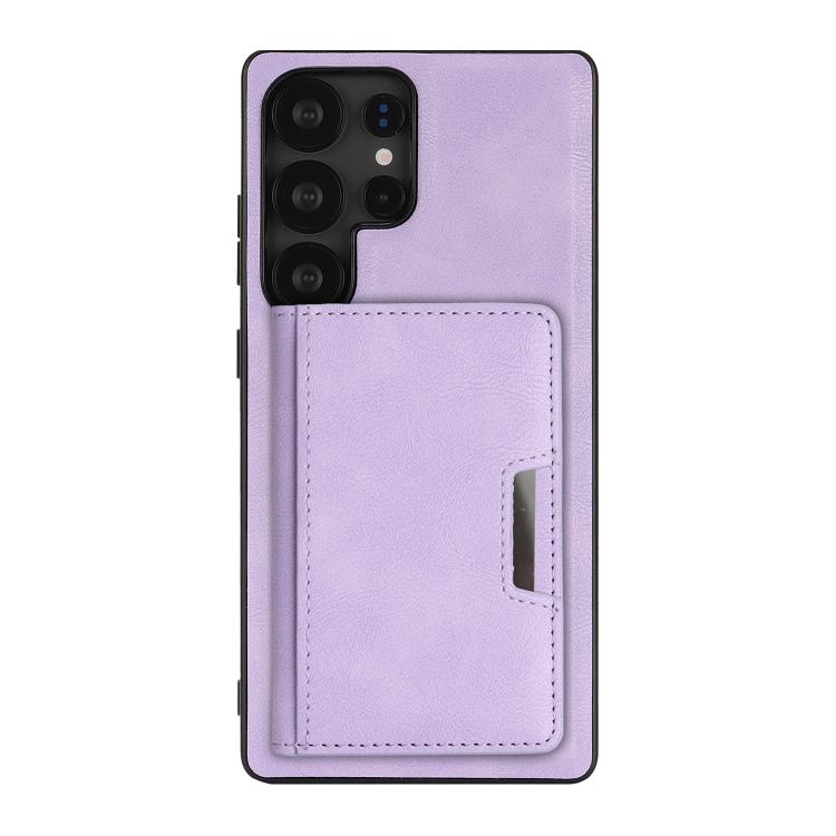 For Samsung Galaxy S22 Ultra 5G Kalebol Strong MagSafe Magnetic Two-Fold Card Bag Leather Phone Case