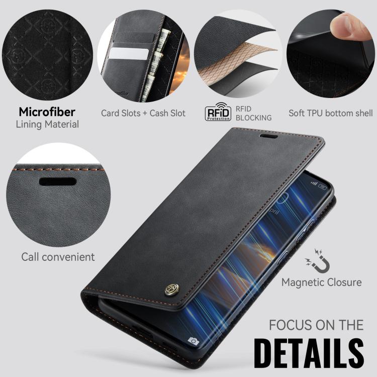 For Redmi Note 15 4G / 5G Global 164mm CaseMe 033 Calf Leather Lining Microfibre RFID Blocking Phone Case