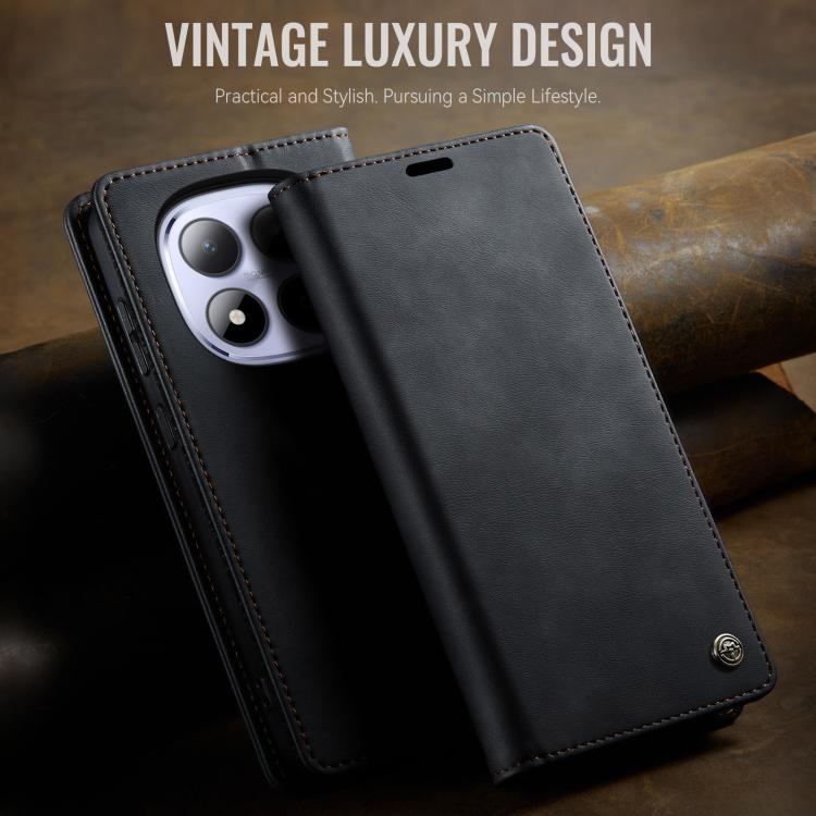 For Redmi Note 15 Pro 4G Global 163.2mm CaseMe 033 Calf Leather Lining Microfibre RFID Blocking Phone Case