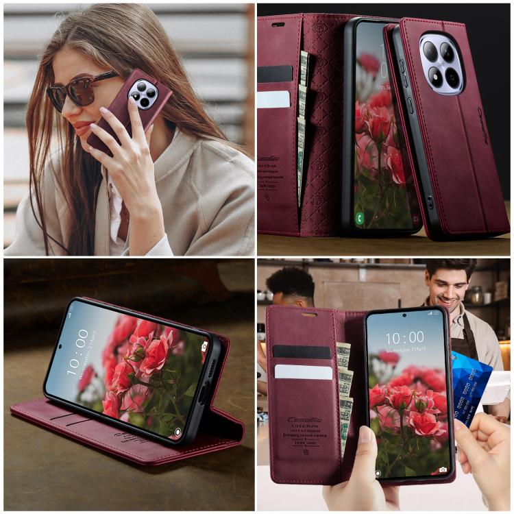 For Redmi Note 15 Pro 4G Global 163.2mm CaseMe 033 Calf Leather Lining Microfibre RFID Blocking Phone Case
