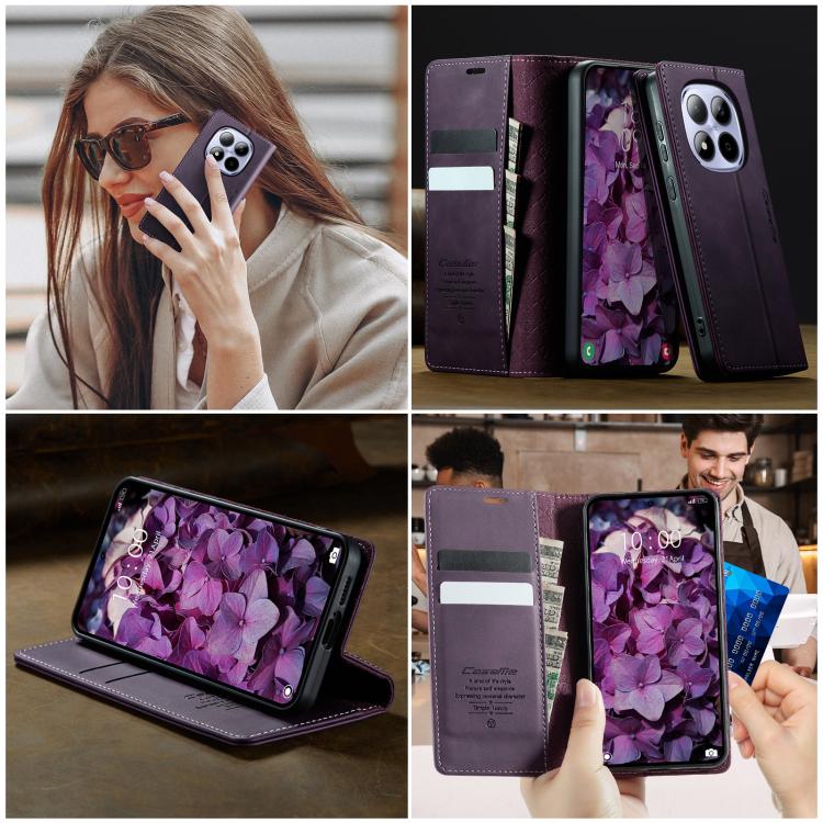 For Redmi Note 15 Pro 4G Global 163.2mm CaseMe 033 Calf Leather Lining Microfibre RFID Blocking Phone Case
