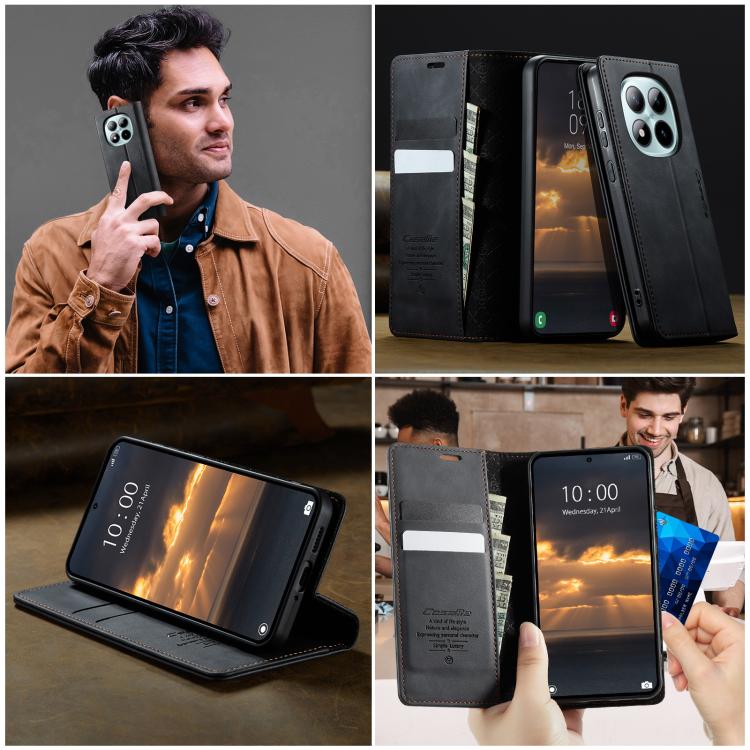 For Redmi Note 15 Pro+ 5G Global 163.3mm CaseMe 033 Calf Leather Lining Microfibre RFID Blocking Phone Case