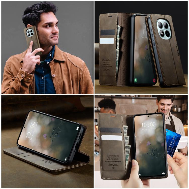 For Redmi Note 15 Pro+ 5G Global 163.3mm CaseMe 033 Calf Leather Lining Microfibre RFID Blocking Phone Case