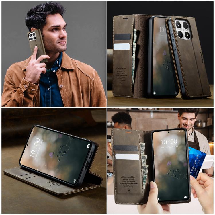 For Xiaomi 17 CaseMe 033 Calf Leather Lining Microfibre RFID Blocking Phone Case