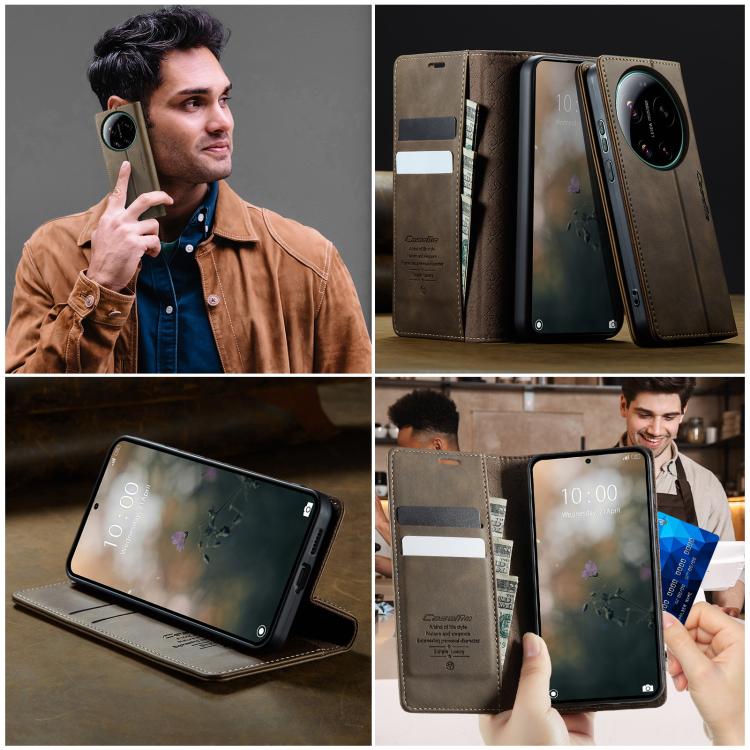 For Xiaomi 17 Ultra CaseMe 033 Calf Leather Lining Microfibre RFID Blocking Phone Case