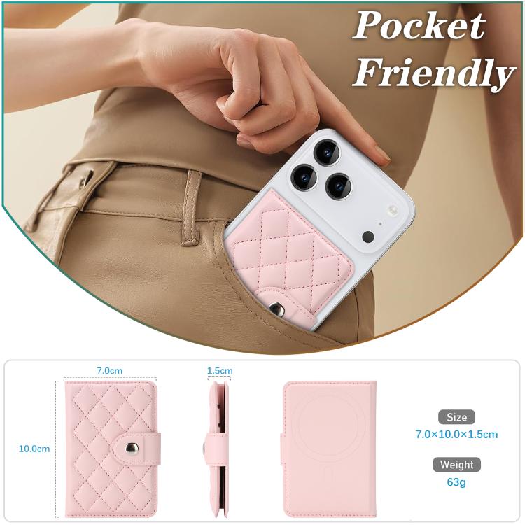 Diamond-Patterned Magnetic Vegan Leather Card Bag