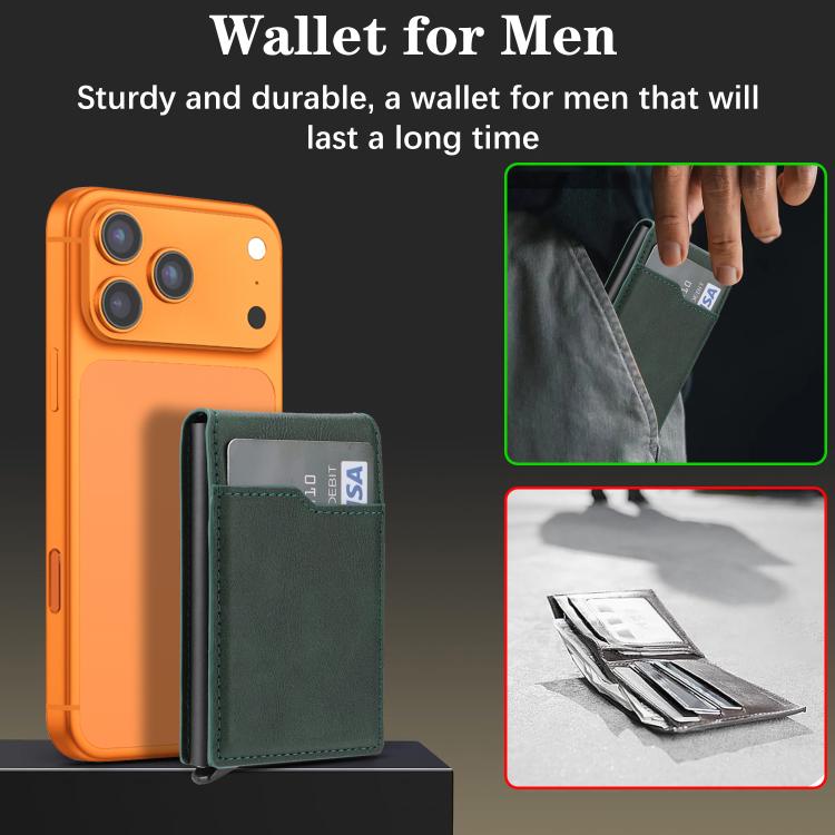 Magnetic Alloy Ring Vegan Leather Card Bag