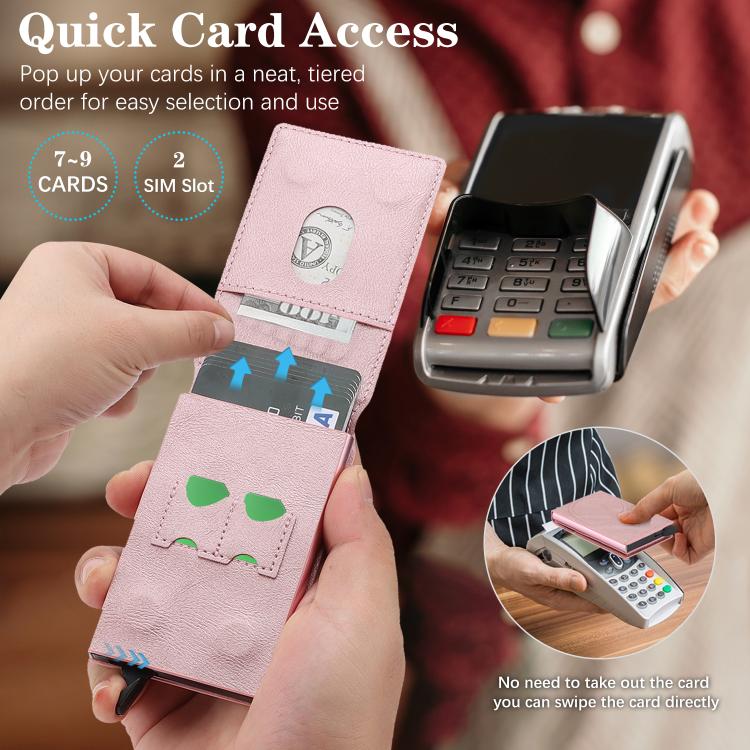 Magnetic Alloy Ring Vegan Leather Card Bag