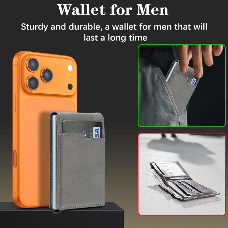 Magnetic Alloy Ring Vegan Leather Card Bag