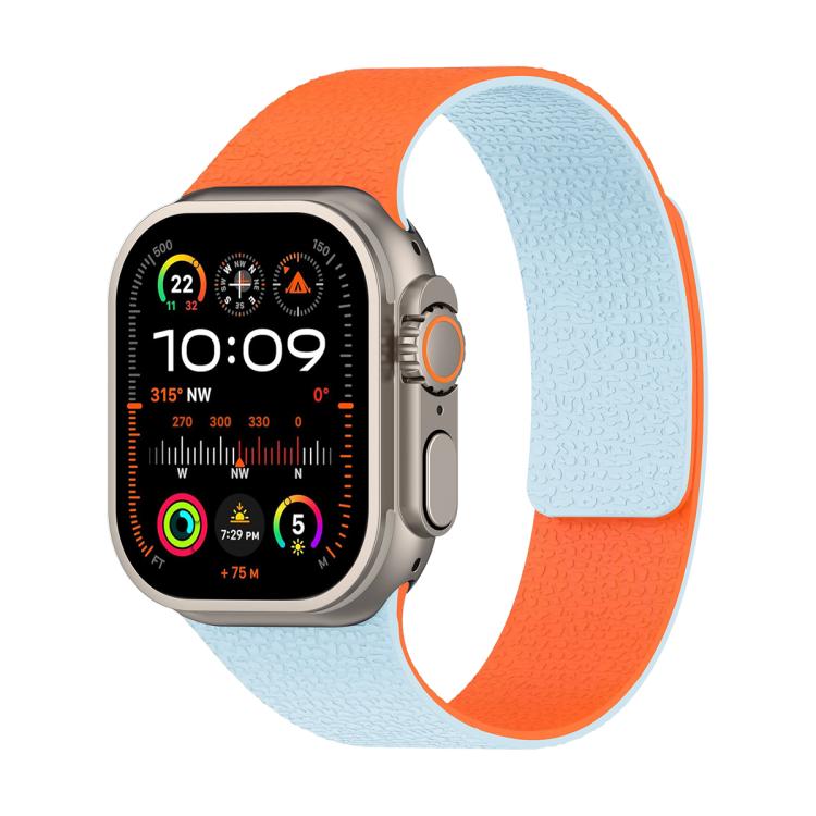 For Apple Watch 46mm / 49mm / 45mm / 44mm Color-blocking Litchi Texture Magnetic Silicone Watch Band