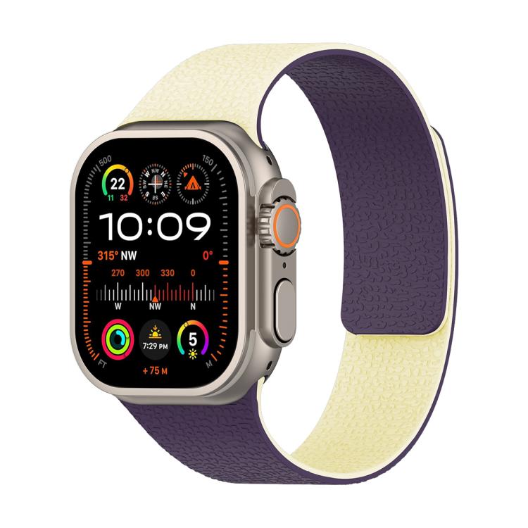 For Apple Watch 46mm / 49mm / 45mm / 44mm Color-blocking Litchi Texture Magnetic Silicone Watch Band