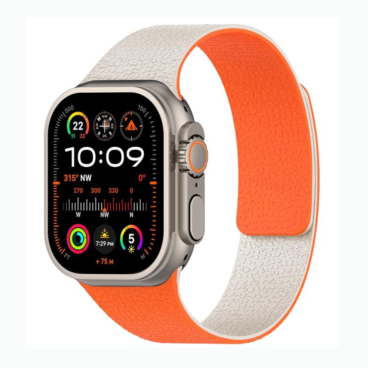 For Apple Watch 46mm / 49mm / 45mm / 44mm Color-blocking Litchi Texture Magnetic Silicone Watch Band