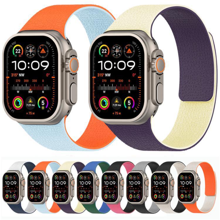 For Apple Watch 46mm / 49mm / 45mm / 44mm Color-blocking Litchi Texture Magnetic Silicone Watch Band
