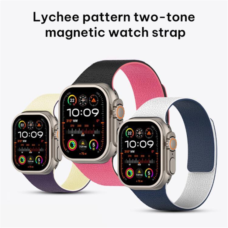 For Apple Watch 42mm / 41mm / 40mm / 38mm Color-blocking Litchi Texture Magnetic Silicone Watch Band