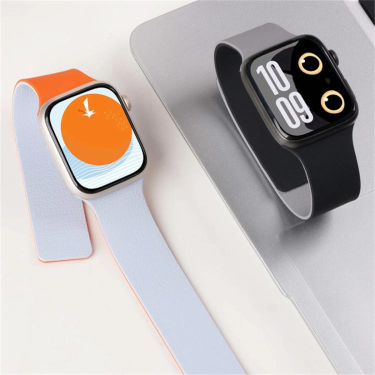 For Apple Watch 46mm / 49mm / 45mm / 44mm Color-blocking Litchi Texture Magnetic Silicone Watch Band