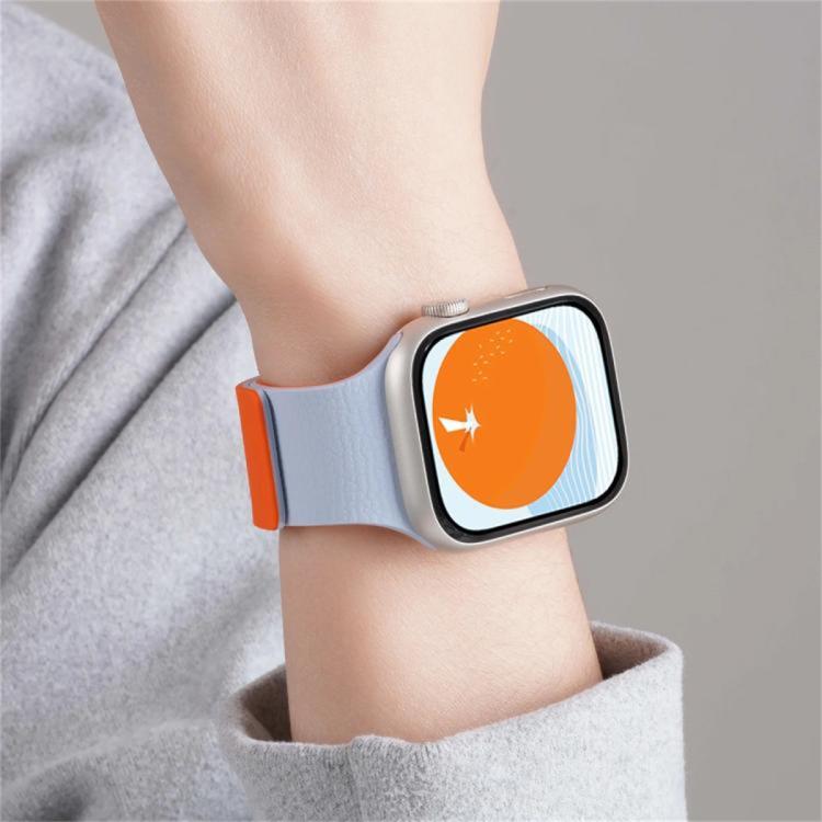 For Apple Watch 46mm / 49mm / 45mm / 44mm Color-blocking Litchi Texture Magnetic Silicone Watch Band