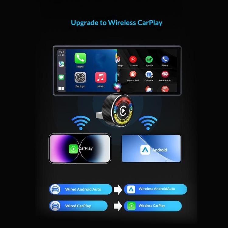 M47 2 in 1 AI Box CarPlay / Android Auto Wired to Wireless Converter Car Wireless Adapter