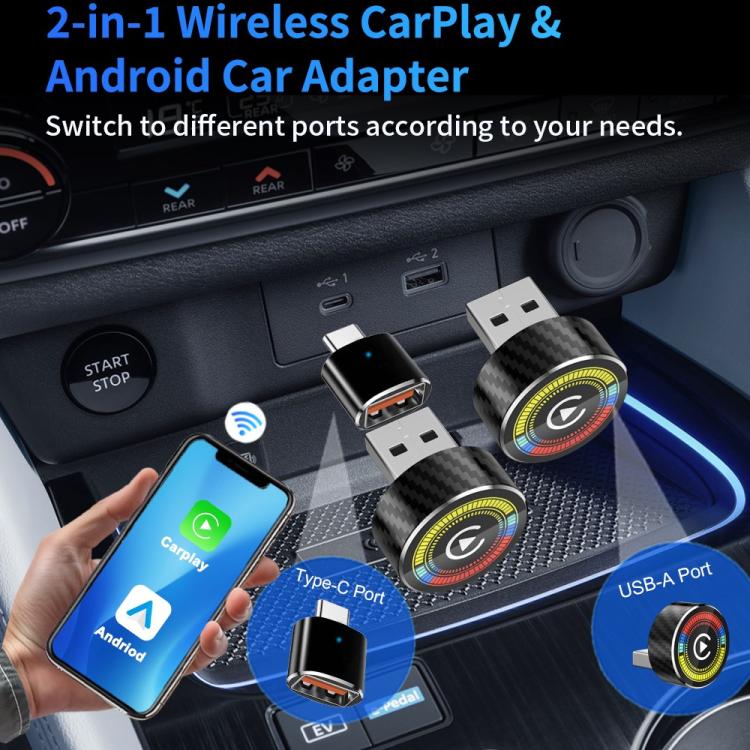 M47 2 in 1 AI Box CarPlay / Android Auto Wired to Wireless Converter Car Wireless Adapter