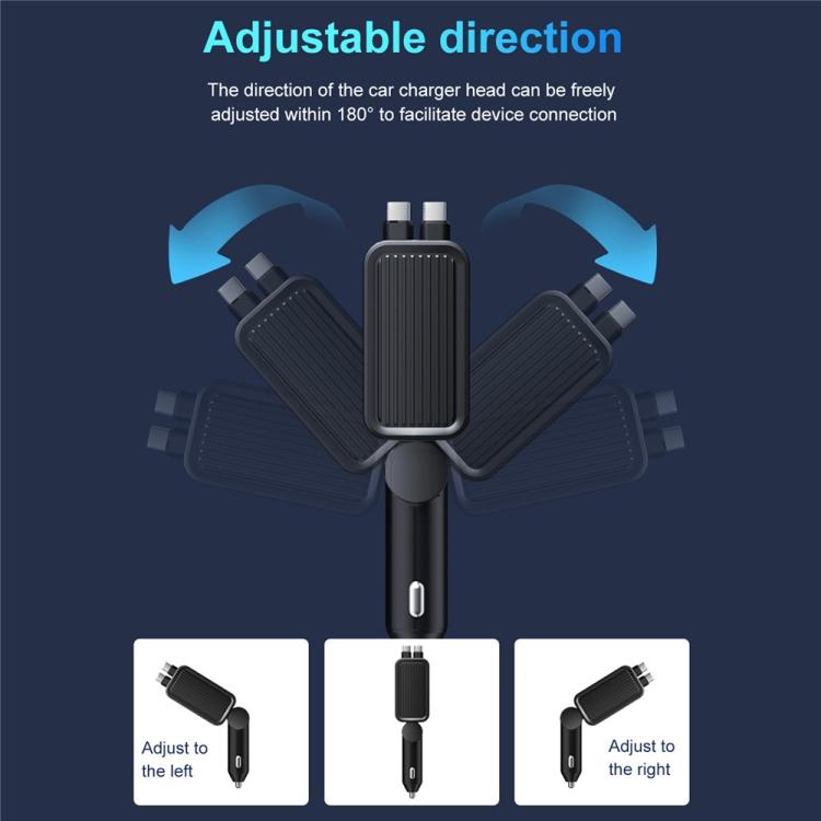 C88 With Dual Retractable Cable Bluetooth 5.3 USB Car Charger Cigarette Lighter Adapter