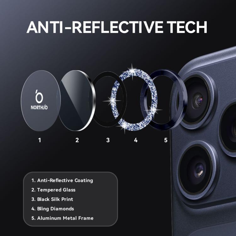 For iPhone 17 Pro / 17 Pro Max NORTHJO 1 Set Camera Lens Protector Glitter Metal Ring Film