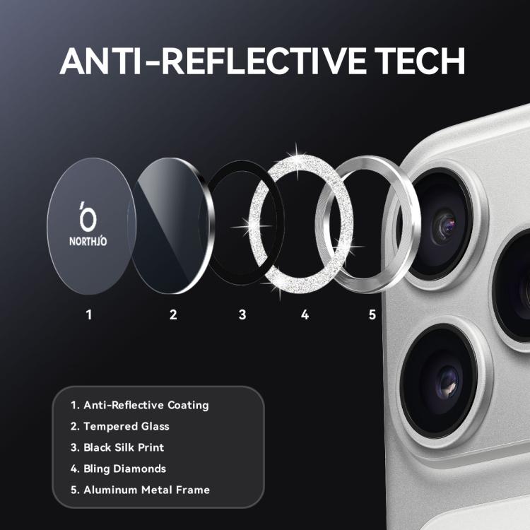 For iPhone 17 Pro / 17 Pro Max NORTHJO 1 Set Camera Lens Protector Glitter Metal Ring Film