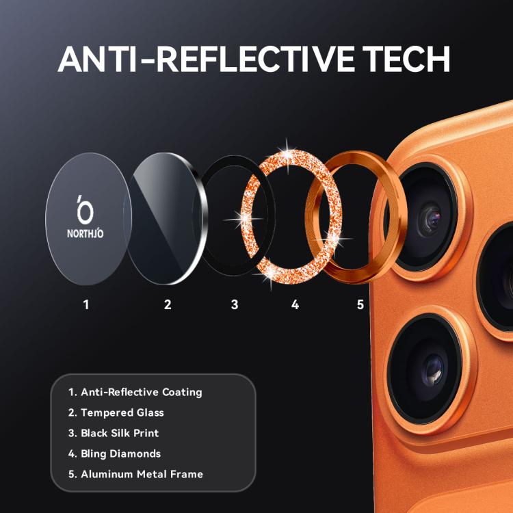 For iPhone 17 Pro / 17 Pro Max NORTHJO 1 Set Camera Lens Protector Glitter Metal Ring Film