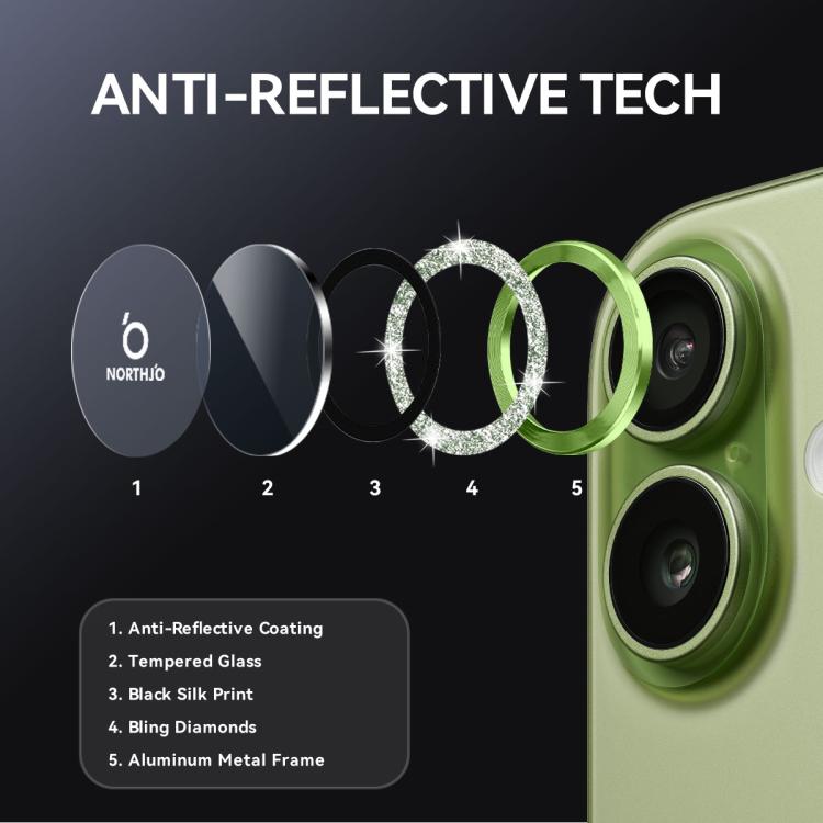 For iPhone 17 NORTHJO 1 Set Camera Lens Protector Glitter Metal Ring Film