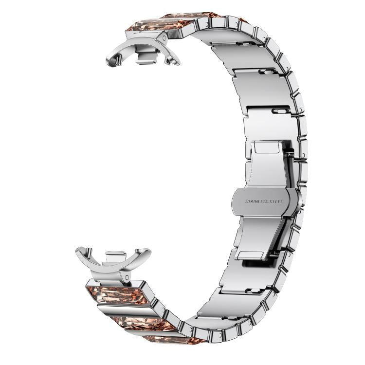 For Xiaomi Smart Band 10 / 9 / 8 Diamond Stainless Steel Metal Watch Band - Silver