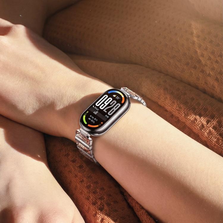 For Xiaomi Smart Band 10 / 9 / 8 Diamond Stainless Steel Metal Watch Band - Silver