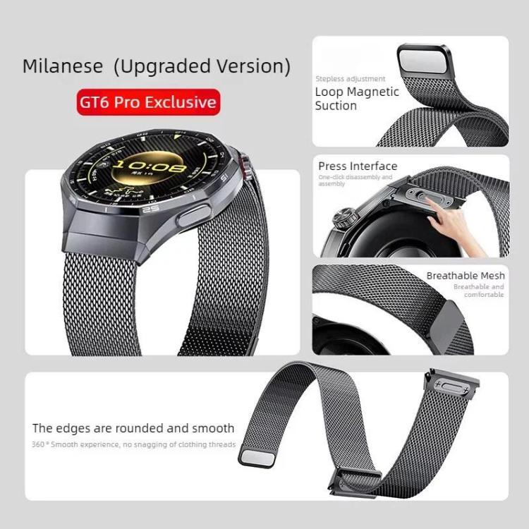 For Huawei Watch GT 6 Pro Press Button Seamless Interface Milanese Magnetic Stainless Steel Watch Band