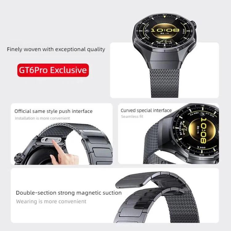 For Huawei Watch GT 6 Pro Press Button Seamless Interface I-shaped Magnetic Stainless Steel Watch Band