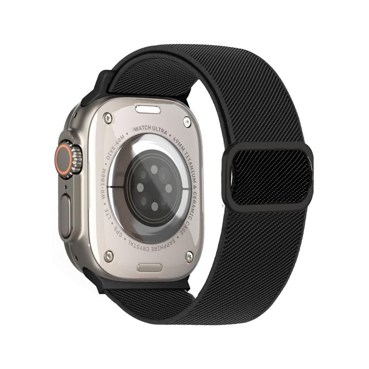 For Apple Watch 46mm / 49mm / 45mm / 44mm Diagonal Striped D-ring Buckle Nylon Elastic Watch Band