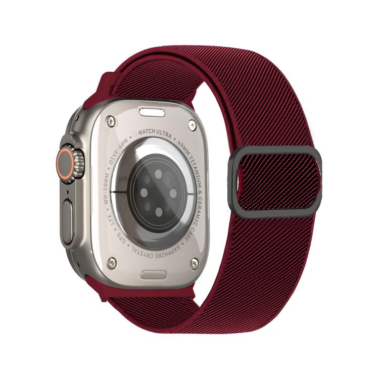 For Apple Watch 46mm / 49mm / 45mm / 44mm Diagonal Striped D-ring Buckle Nylon Elastic Watch Band