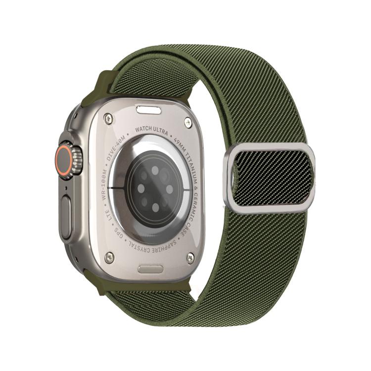 For Apple Watch 46mm / 49mm / 45mm / 44mm Diagonal Striped D-ring Buckle Nylon Elastic Watch Band