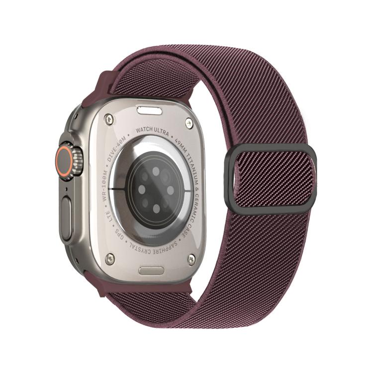 For Apple Watch 46mm / 49mm / 45mm / 44mm Diagonal Striped D-ring Buckle Nylon Elastic Watch Band