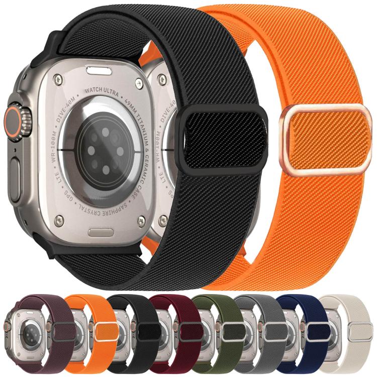 For Apple Watch 46mm / 49mm / 45mm / 44mm Diagonal Striped D-ring Buckle Nylon Elastic Watch Band