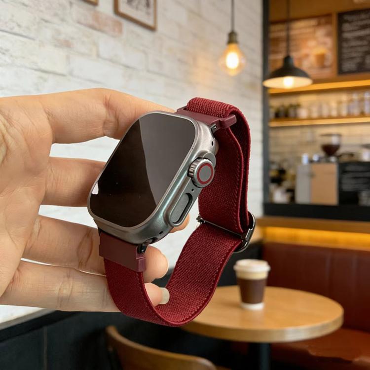 For Apple Watch 46mm / 49mm / 45mm / 44mm Diagonal Striped D-ring Buckle Nylon Elastic Watch Band