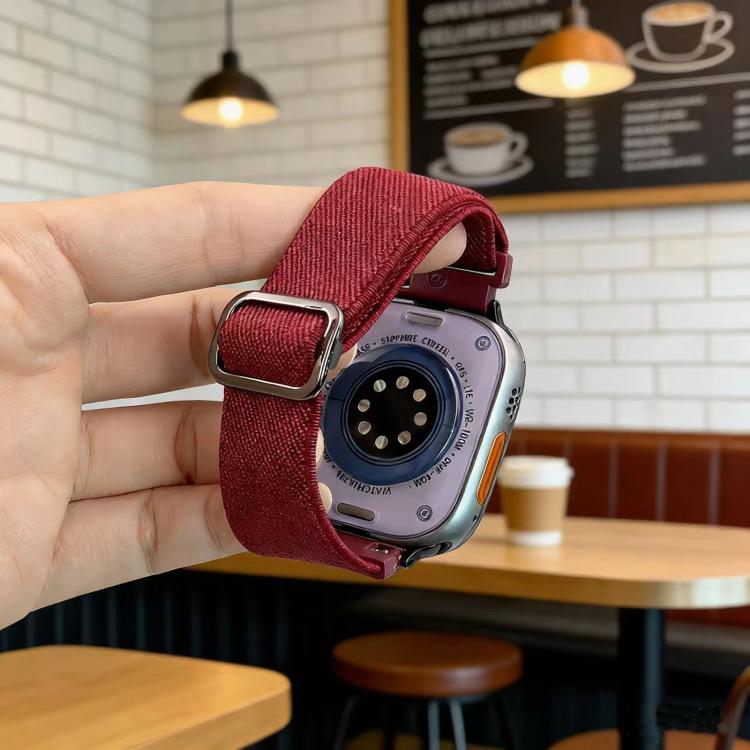 For Apple Watch 42mm / 41mm / 40mm / 38mm Diagonal Striped D-ring Buckle Nylon Elastic Watch Band