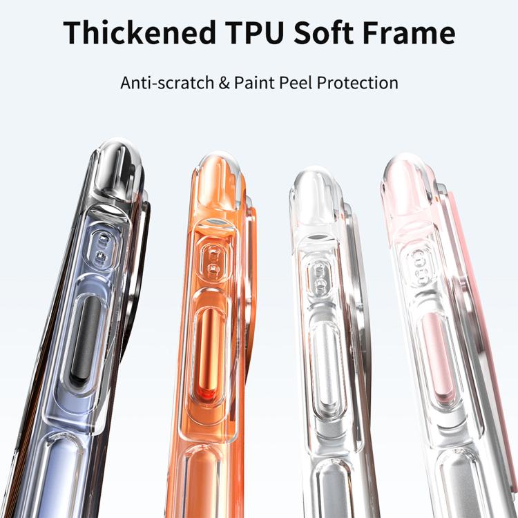 For iPhone 16 Vacuum-Sealed Transparent Airbag Magnetic Rotation Holder Acrylic Phone Case