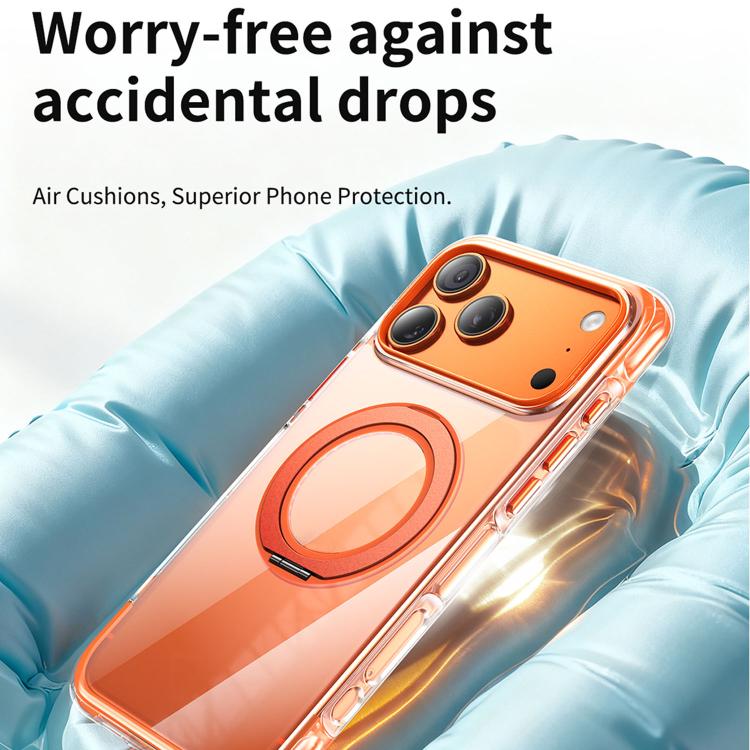 For iPhone 16 Vacuum-Sealed Transparent Airbag Magnetic Rotation Holder Acrylic Phone Case