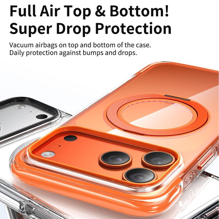 For iPhone 16 Vacuum-Sealed Transparent Airbag Magnetic Rotation Holder Acrylic Phone Case