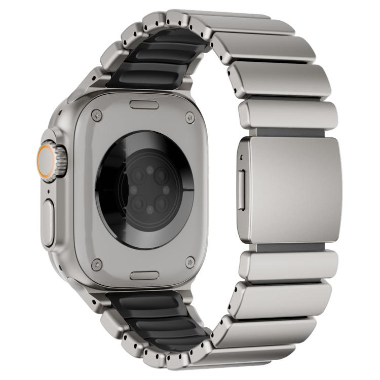 For Apple Watch 46mm / 49mm / 45mm / 44mm Magnetic Buckle Single-Bead Silicone Stainless Steel Watch Band