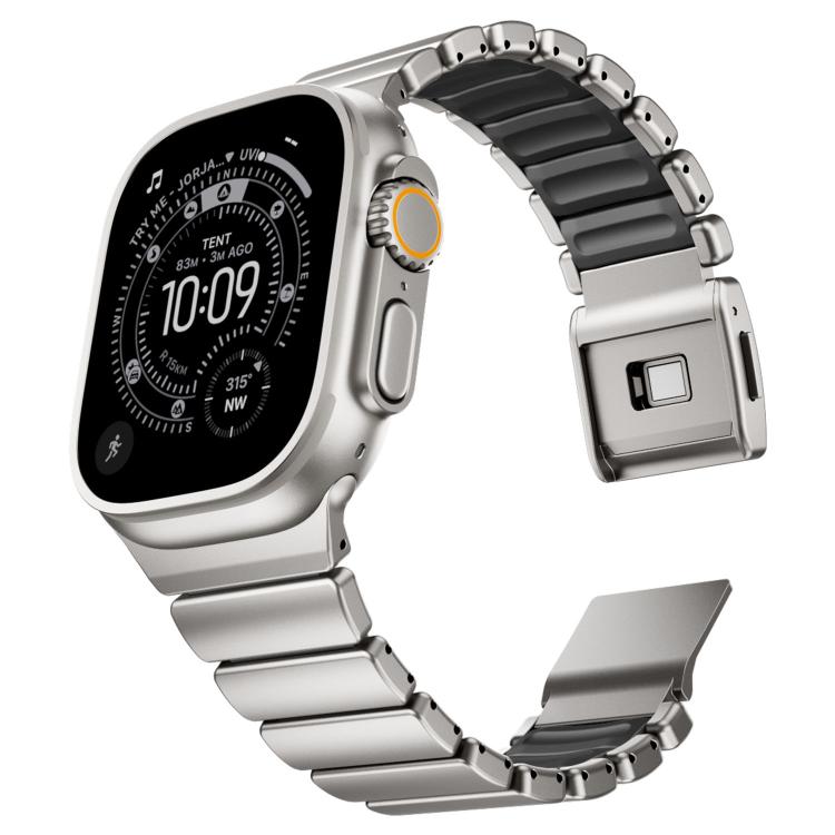 For Apple Watch 46mm / 49mm / 45mm / 44mm Magnetic Buckle Single-Bead Silicone Stainless Steel Watch Band