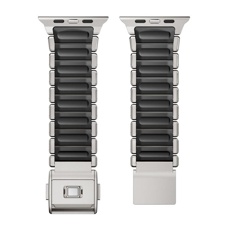 For Apple Watch 46mm / 49mm / 45mm / 44mm Magnetic Buckle Single-Bead Silicone Stainless Steel Watch Band