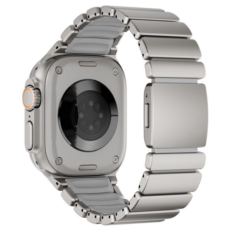 For Apple Watch 46mm / 49mm / 45mm / 44mm Magnetic Buckle Single-Bead Silicone Stainless Steel Watch Band