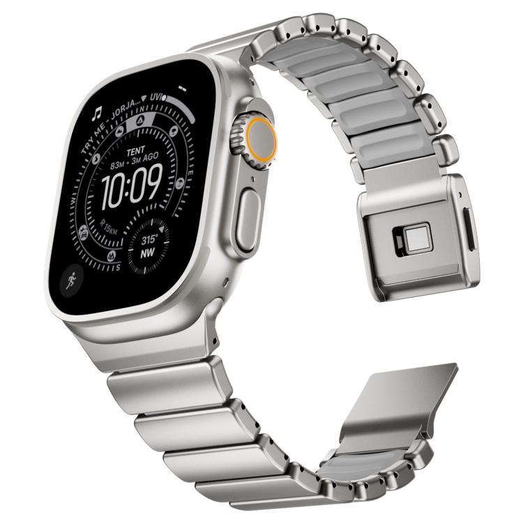 For Apple Watch 46mm / 49mm / 45mm / 44mm Magnetic Buckle Single-Bead Silicone Stainless Steel Watch Band