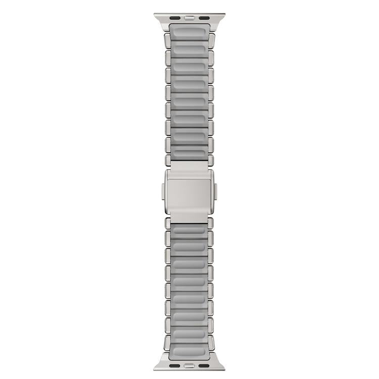 For Apple Watch 46mm / 49mm / 45mm / 44mm Magnetic Buckle Single-Bead Silicone Stainless Steel Watch Band