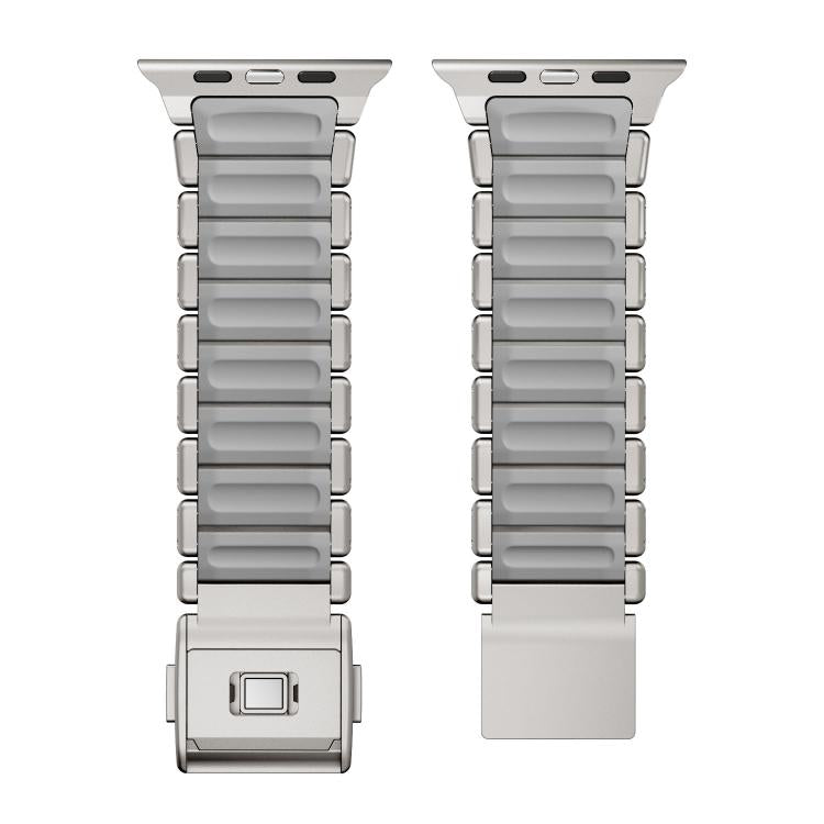 For Apple Watch 46mm / 49mm / 45mm / 44mm Magnetic Buckle Single-Bead Silicone Stainless Steel Watch Band