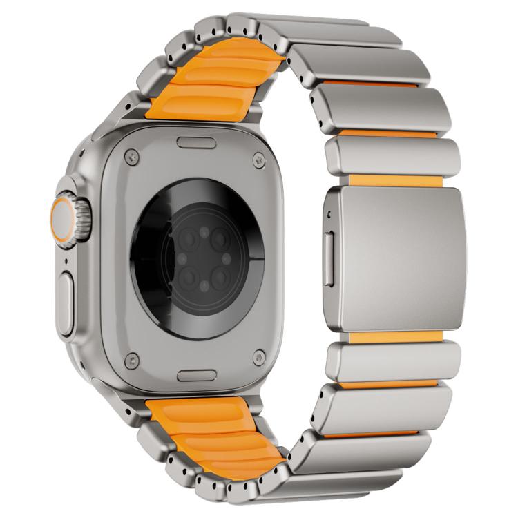 For Apple Watch 46mm / 49mm / 45mm / 44mm Magnetic Buckle Single-Bead Silicone Stainless Steel Watch Band
