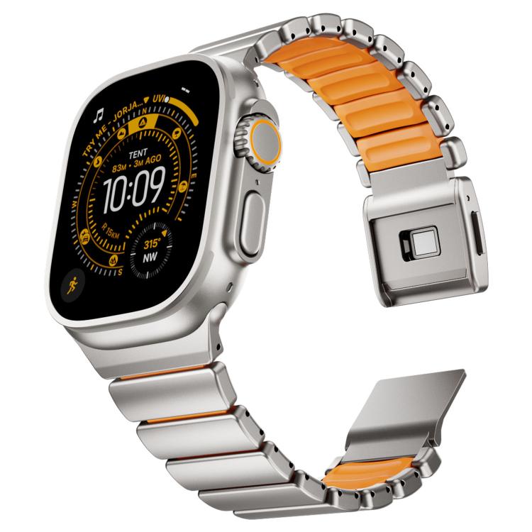 For Apple Watch 46mm / 49mm / 45mm / 44mm Magnetic Buckle Single-Bead Silicone Stainless Steel Watch Band